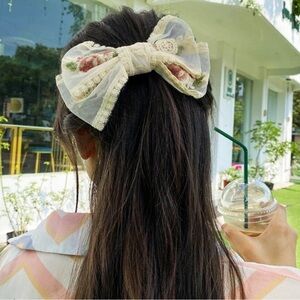 NEW large lace floral embroidery hair bow for formal event holidays and weddings